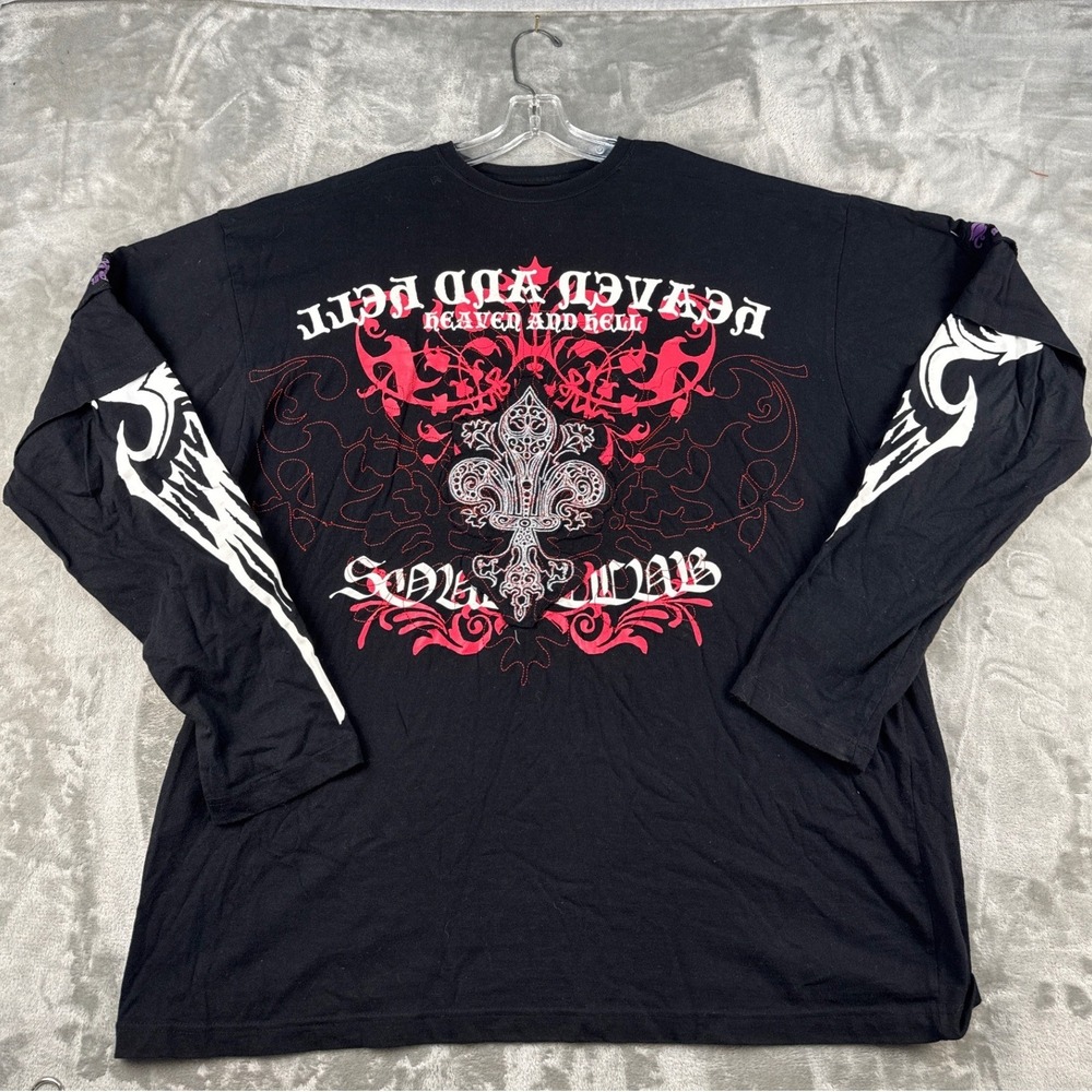 Men's Field Graphic T-Shirt Mens 4XL Heaven and Hell Black Fleur De Lis EUC